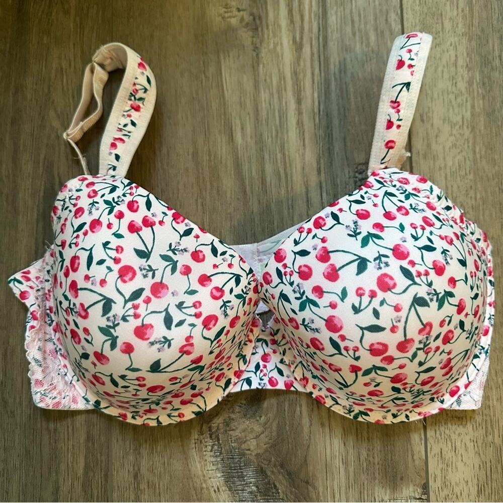 Jessica Simpson Pink Cherry Printed Bra, Lace, Push Up, 40D